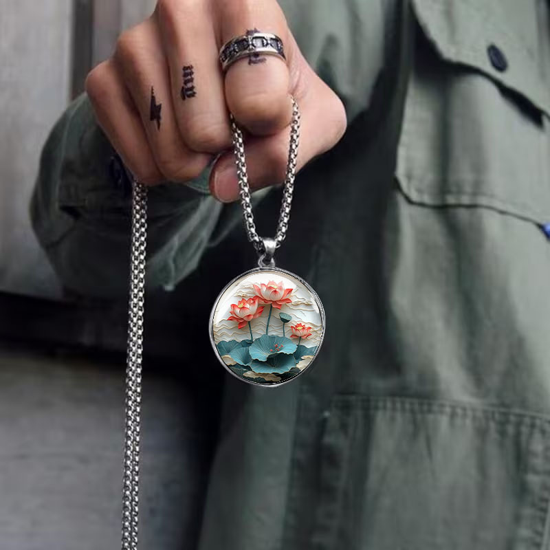 2D Flat Lotus Pattern Stainless Steel Necklace
